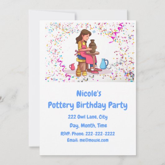 陶芸誕生日パーティーへの招待 招待状 (裏面)