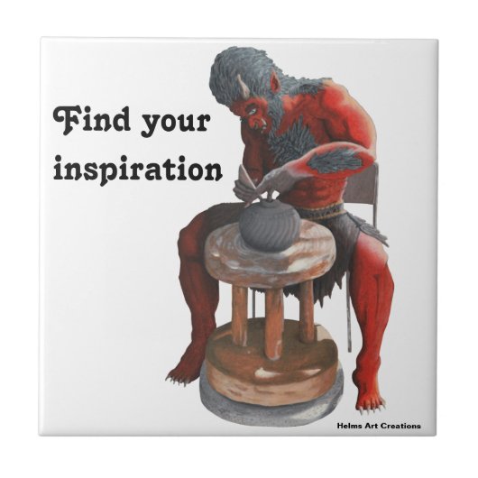 陶芸車を使った鬼ファンタジー装飾瓦 タイル (正面)