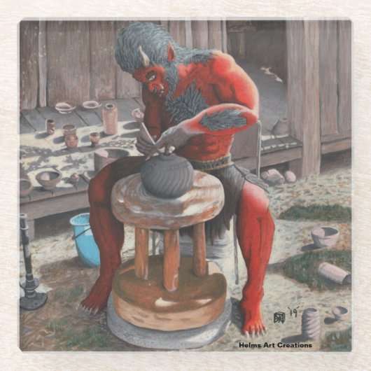 陶芸車を使用した鬼ファンタジーアートガラスコースター ガラスコースター (正面)