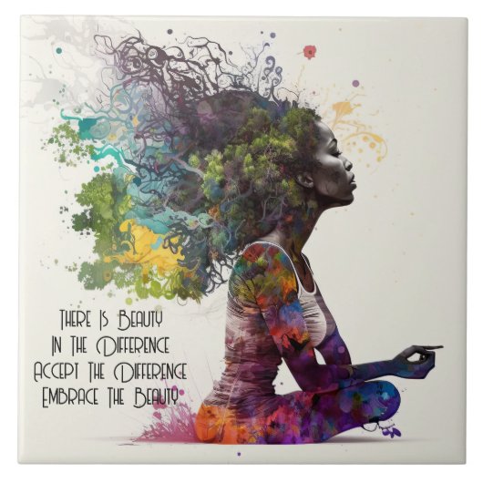 陶製インスパイアタイルを受け入れる女性 タイル (正面)