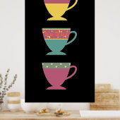 陶製カラフルレトロ茶/コーヒーカップ ポスター (キッチン)