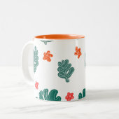 陸と海： doodle模様の花と植物 ツートーンマグカップ (正面左)