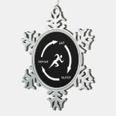 陸上睡眠リピ食べーススポーツファンことわざ スノーフレークピューターオーナメント (右)