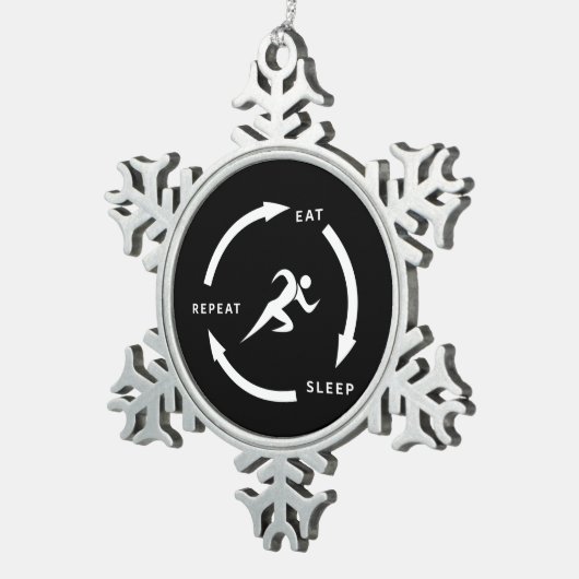 陸上睡眠リピ食べーススポーツファンことわざ スノーフレークピューターオーナメント (右)