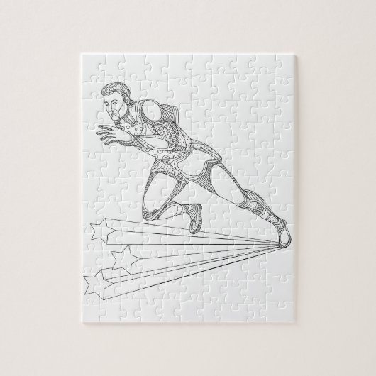 陸上競技の選手のランニングの落書きの芸術 ジグソーパズル (縦)
