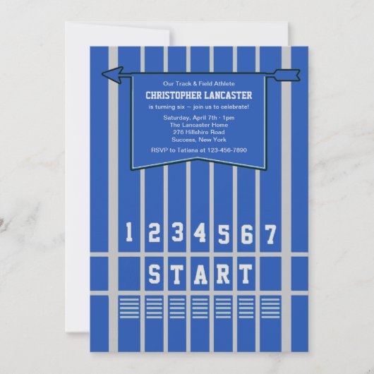 陸上競技の開始ライン青の招待状 招待状 (正面)