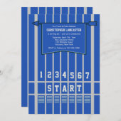 陸上競技の開始ライン青の招待状 招待状 (正面/裏面)