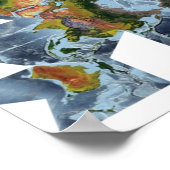 陸地と海洋を示すフルラー投影世界地図 ポスター (角)