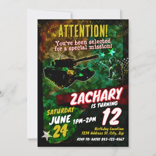 陸軍の誕生日の招待 招待状 (正面)