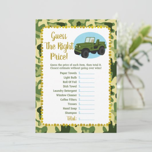 陸軍の迷彩柄ブライダルは、正しい価格ゲームを推測 (スタンド正面)