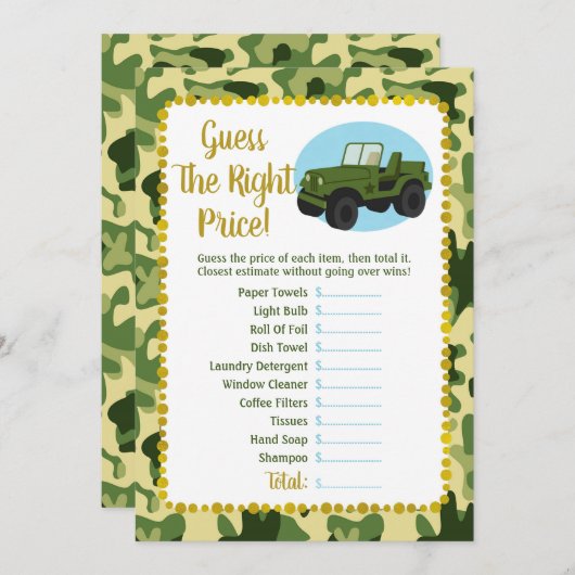 陸軍の迷彩柄ブライダルは、正しい価格ゲームを推測 (正面/裏面)