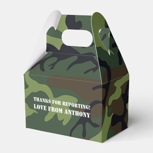 陸軍テーマの誕生日パーティーのゲスト フェイバーボックス (正面サイド)