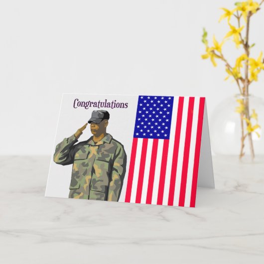 陸軍ブートキャンプの男性とフラグのための卒業カード カード (黄色い花)