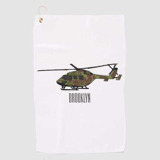 陸軍ヘリコプター漫画イラストレーション ゴルフタオル (正面)