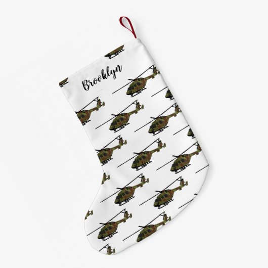 陸軍ヘリコプター漫画イラストレーション スモールクリスマスストッキング (裏面 (吊り時))