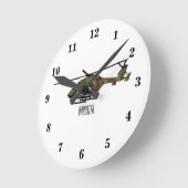 陸軍ヘリコプター漫画イラストレーション ラウンド壁時計 (傾斜)