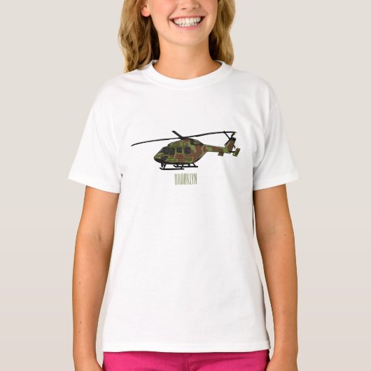 陸軍ヘリコプター漫画イラストレーション Tシャツ (正面)
