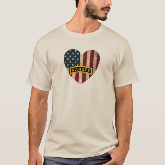 陸軍レンジャースクールTabアメリカハート国旗 Tシャツ (正面)