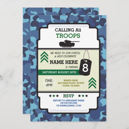 陸軍兵士の戦車銃招待状誕生会 招待状 (正面/裏面)