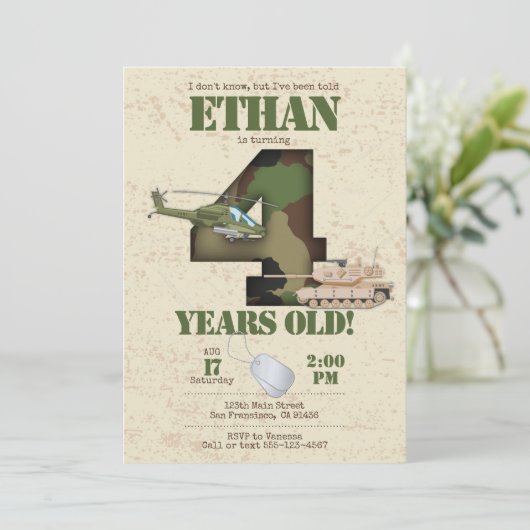 陸軍招待状- 4番目の誕生日招待状 招待状 (スタンド正面)