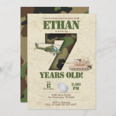 陸軍招待状- 7番目の誕生日招待状 招待状 (正面/裏面)