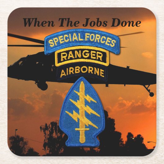 陸軍特殊部隊SF SFGレンジャーズグリーンベレー スクエアペーパーコースター (正面)