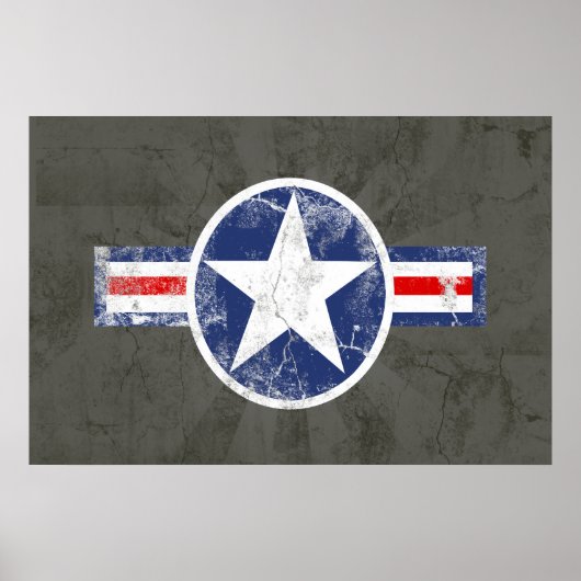 陸軍航空隊ヴィンテージスターレッド/ホワイト/ブルーグレー ポスター (正面)