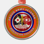 陸軍誇りを持った信号隊退役軍人クリスマス メタルオーナメント (正面)