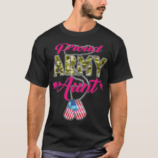 陸軍誇りを持った叔母迷彩柄米国国旗の犬タグプライドミリタ Tシャツ