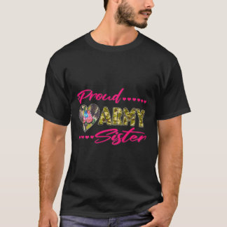陸軍誇りを持った妹迷彩柄米国国旗の犬ラベル軍隊Si Tシャツ