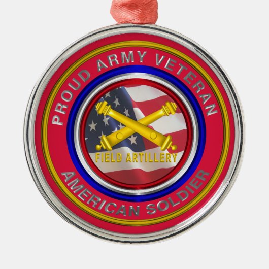 陸軍誇りを持った退役軍人野砲兵クリスマス メタルオーナメント (正面)