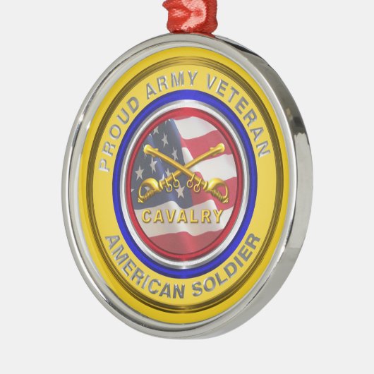 陸軍誇りを持った退役軍人騎兵クリスマス メタルオーナメント (左)