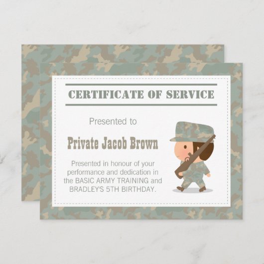陸軍軍務官認定証お礼誕生日 招待状 (正面/裏面)