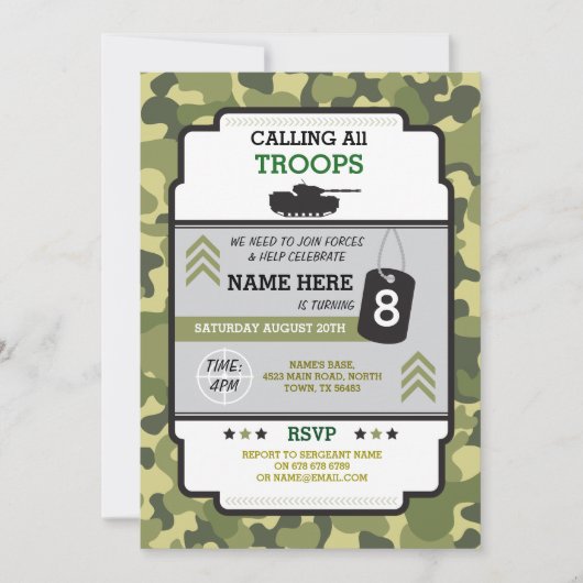 陸軍軍隊軍戦車招待状誕生会 招待状 (正面)