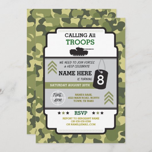 陸軍軍隊軍戦車招待状誕生会 招待状 (正面/裏面)