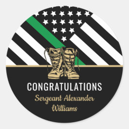 陸軍軍隊退職薄緑ライン国旗 ラウンドシール