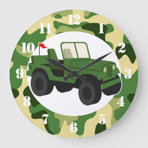 陸軍迷彩柄軍隊車 ラージ壁時計