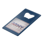 陸軍"兵士，退役軍人，アメリカ" クレジットカード栓抜き (正面アングル)