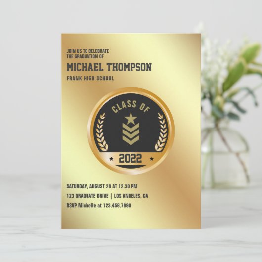 陸軍/軍隊をテーマにした卒業パーティー招待状 招待状 (スタンド正面)