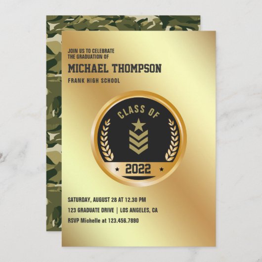 陸軍/軍隊をテーマにした卒業パーティー招待状 招待状 (正面/裏面)