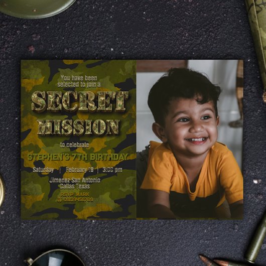 陸軍 – 軍隊 – 兵士 – 少年誕生日付/写真 招待状