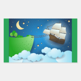 陸飛んでいる上船 長方形シール