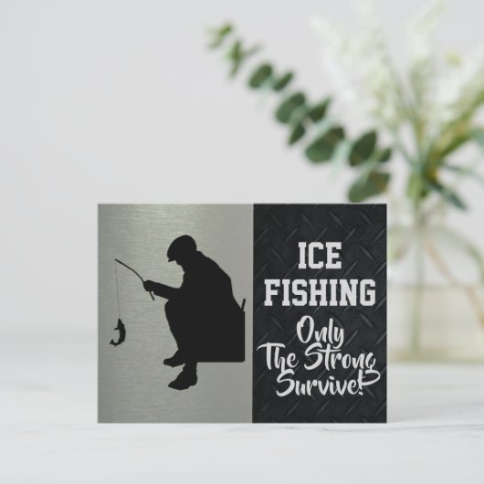険しいアイス魚釣りウィンタースポーツホビーメンズ ポストカード (スタンド正面)