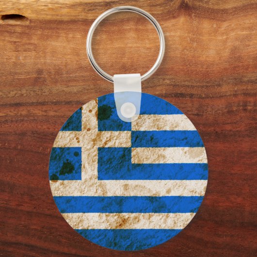 険しいギリシャ国旗 キーホルダー (正面)