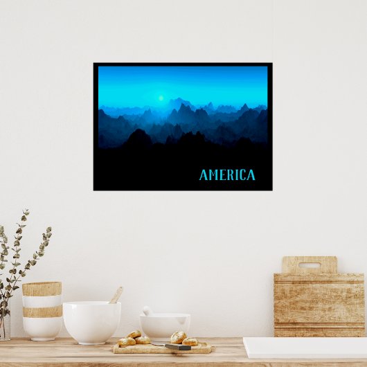 険しいスモキーブルーギザギザ山アメリカ旅行 ポスター (キッチン)