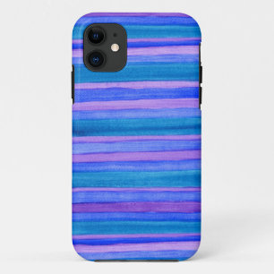 険しいターコイズ、青、絵を描かれるバイオレットは縞で飾ります iPhone 11 ケース