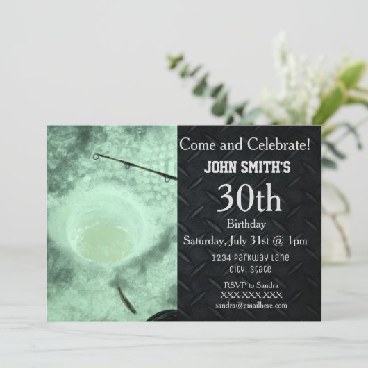 険しい大人の氷の魚釣りの人の誕生日の招待状 招待状 (スタンド正面)