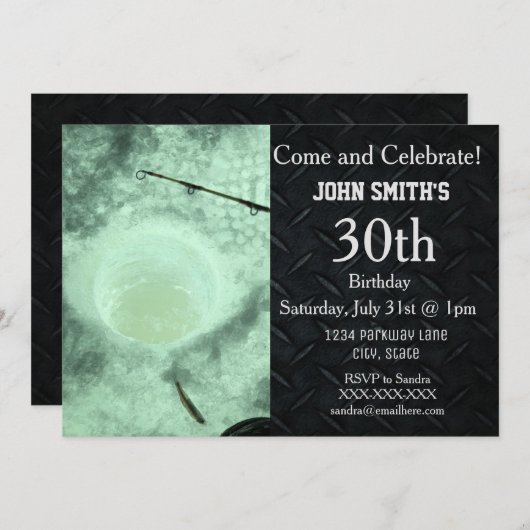 険しい大人の氷の魚釣りの人の誕生日の招待状 招待状 (正面/裏面)