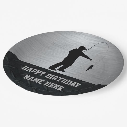 険しい大人の魚釣りの誕生日のプレート ペーパープレート (アングル)