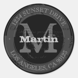 険しい顔 |ブラック&グレー差出人住所 ラウンドシール